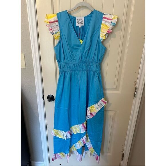 NWT Alden Adair Willow Maxi Ruffle V-Neck Hi-Low Ocean Dress Women’s Medium - Picture 3 of 12